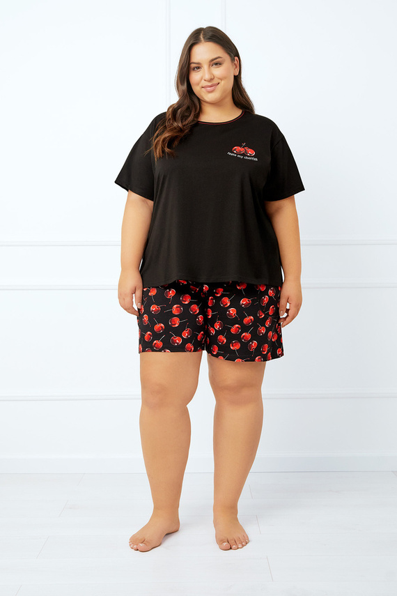 Piżama Damska krótki rękaw, spodenki Cherry Italian Fashion - czarny/druk 