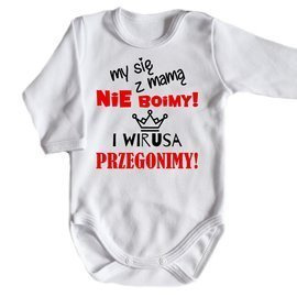 "My się z mamą nie boimy"  body długi rękaw Moocha biały