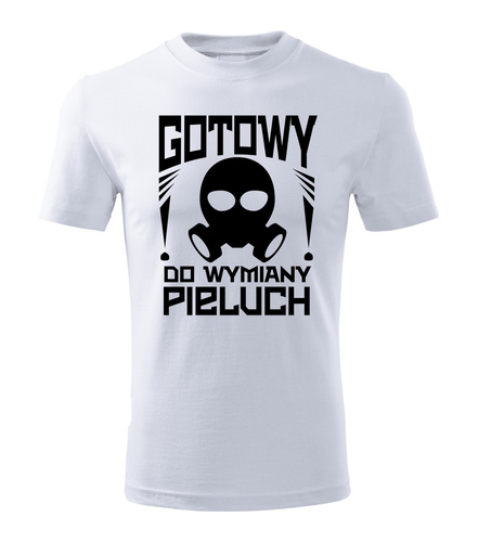 Koszulka dla młodego taty "Gotowy do wymiany pieluch"  Moocha biały 