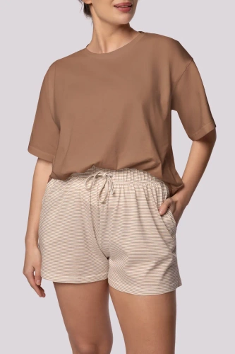 Piżama damska Stripe shortsleeve Mona karmel
