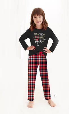 Piżama dla dziewczynki, świąteczna 2721, 2722 Santa Taro 01 czarny