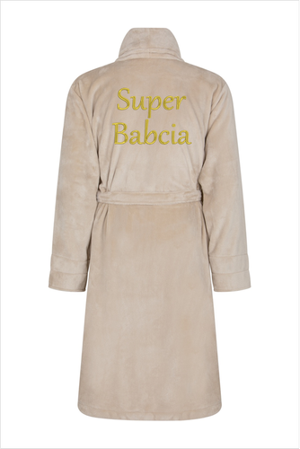 Szlafrok damski polarowy Super Babcia ByShelly - beżowy/złoty