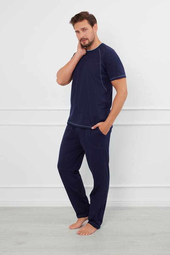 Piżama Męska krótki rękaw, długie spodnie Salomon talian Fashion - granatowy/niebieski