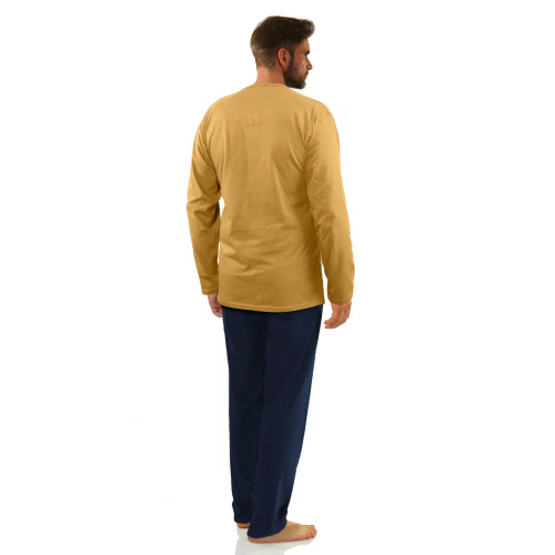 Bawełniana piżama męska długi rękaw 7542 Sesto Senso - musztardowy