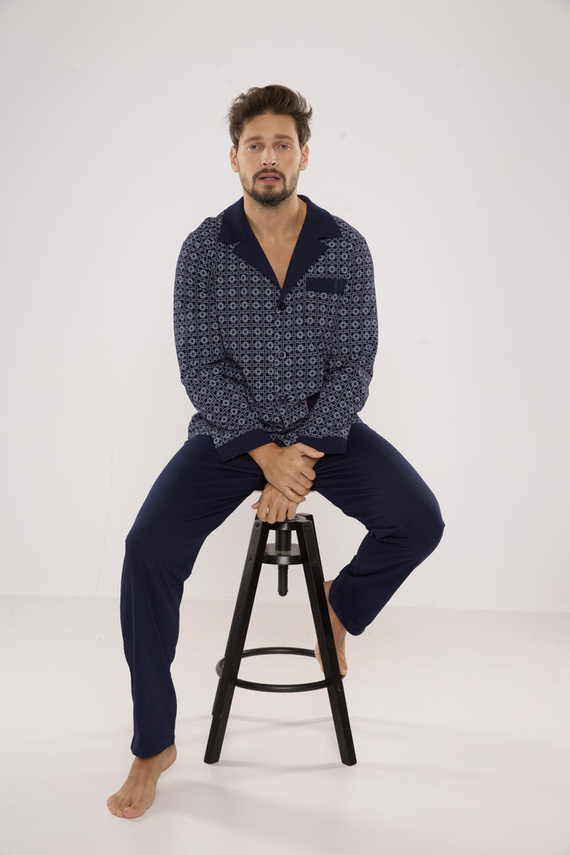 538 Carlo Piżama Męska De lafense - granat+kwadrat