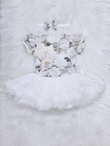 Body-sukienka krótki rękaw White Roses Bambarillo