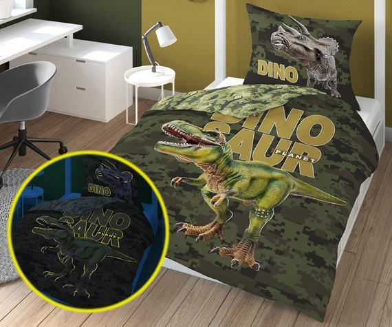 Pościel bawełniana świecąca w ciemności dinozaur 4030 A Fluo 133 Detexpol