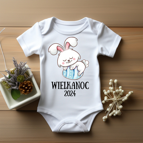 Body krótki rękaw "Wielkanoc z króliczkiem dla chłopca" Moocha biały
