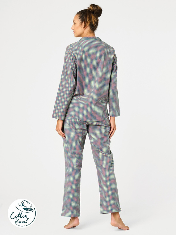 Piżama damska Key LNS 429 – bawełna, koszulowa góra na guziki, długi rękaw