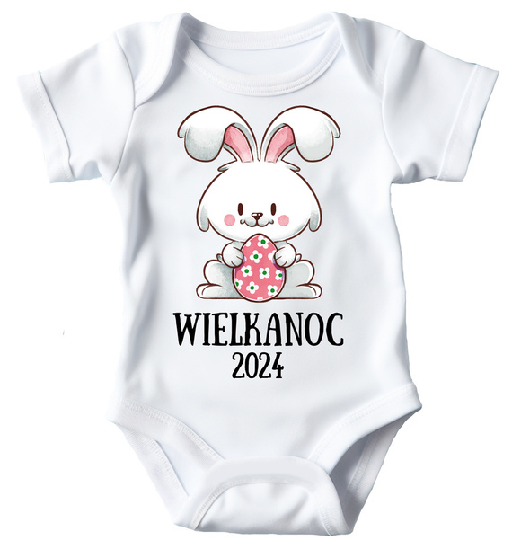 Body krótki rękaw "Wielkanoc z króliczkiem dla dziewczynki" Moocha biały