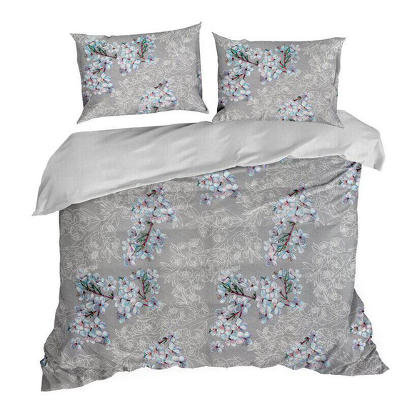 Pościel satynowa kwiaty Nelly 5 Eurofirany szary-niebieski