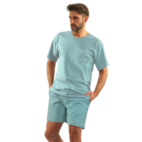 Bawełniana piżama męska, krótki rękaw i spodenki 2693/02 Sesto Senso - miętowy