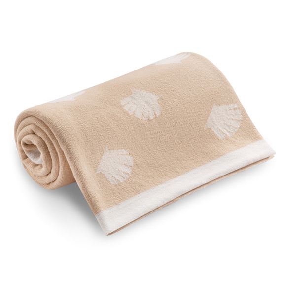 Dwustronny kocyk dziany Ocean YOSOY - beżowy/biały