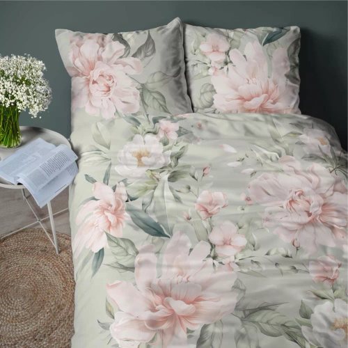 Pościel z mikrofibry kolorowa kwiaty 5308 A Detexpol oliwkowy