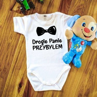 "drogie Panie przybyłem" body krótki rękaw Moocha biały