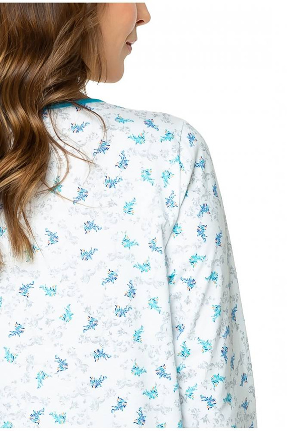 Koszula nocna 86565 Anna z rozpinanym dekoltem Mewa biały-turkus