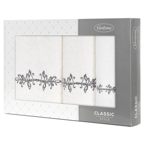 Komplet ręczników Kamelia z haftem z motywem ornamentu Eurofirany kremowy/grafitowy