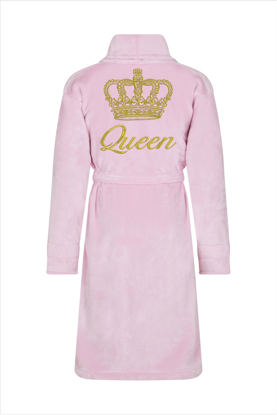Szlafrok damski polarowy Queen + Korona ByShelly - jasny róż/złoty