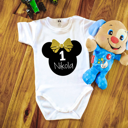 "1 urodziny roczek" body krótki rękaw Moocha złoty