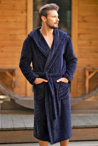 Szlafrok męski z kapturem Zygmunt Italian Fashion- granatowy 