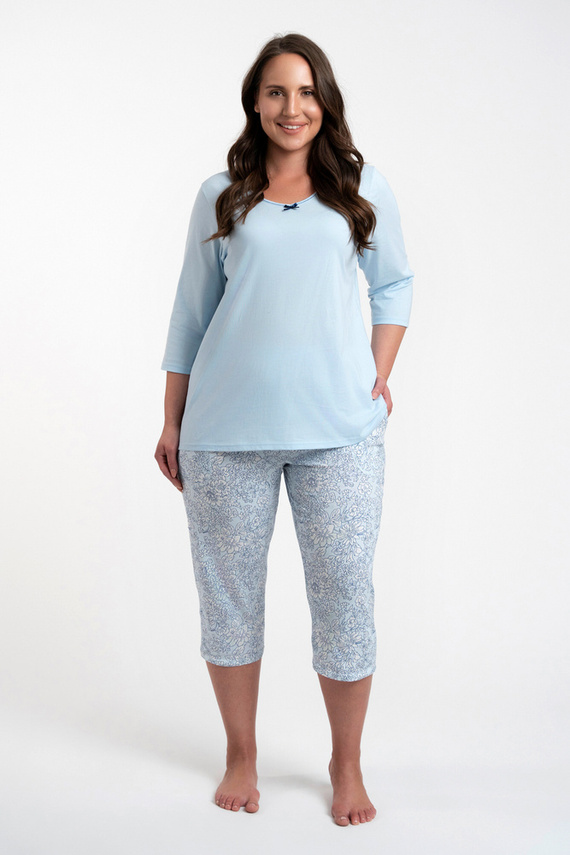 Piżama Damska 3/4 rękaw, 3/4 spodnie Salli Italian Fashion - niebieski/druk