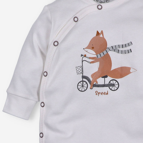 Pajacyk z bawełny organicznej Cute Cars Nini ecru