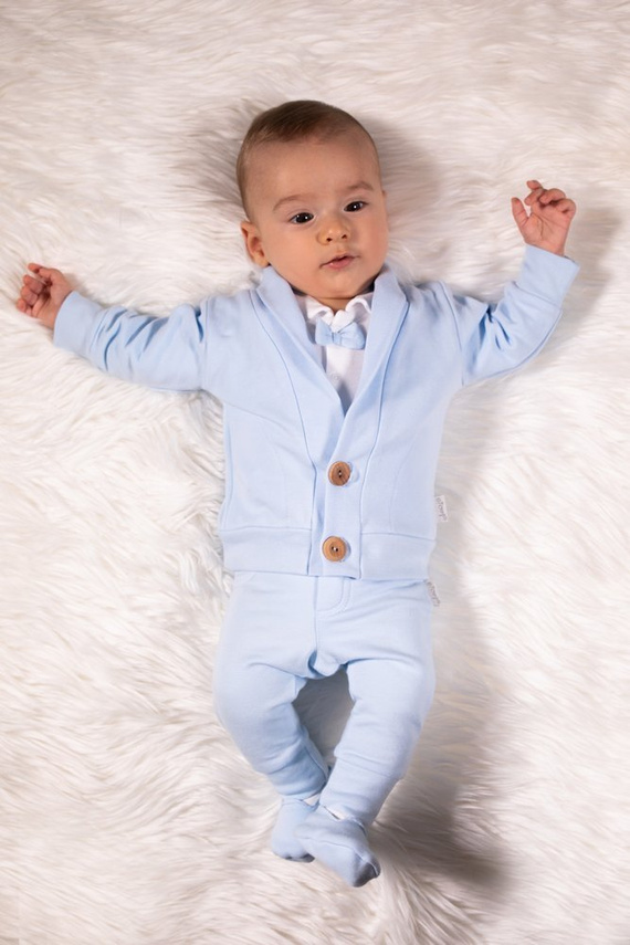 Komplet czapka, bluza, body i spodnie 169401 "Mix" Nicol - niebieski