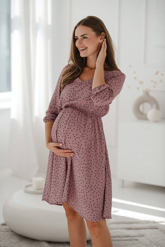 Sukienka ciążowa i do karmienia Lovely Dress rękaw 3/4 Milk&Love liliowa w czarne groszki