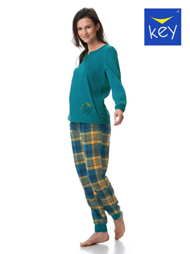 Rozpinana Piżama Damska LNS 408 Key - zielony/kratka