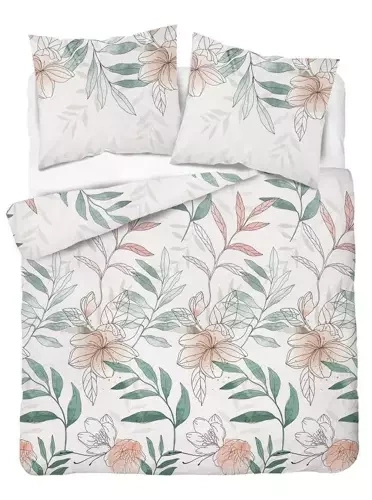 Pościel satynowa kwiaty 4457 A Home Satin Detexpol biały/zielony