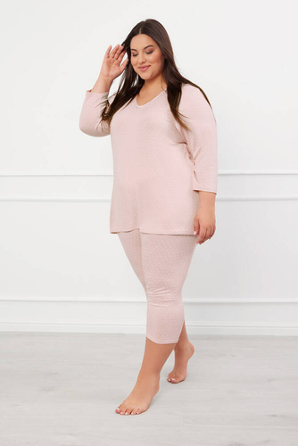 Piżama Damska 3/4 rękaw, 3/4 spodnie Puntini Italian Fashion - pudrowy róż