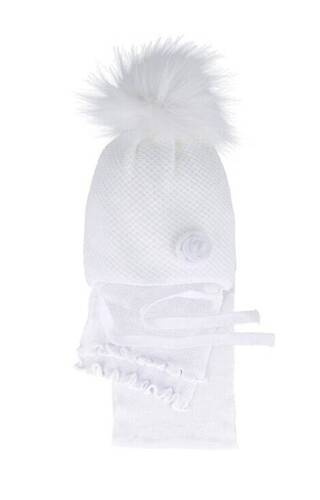 Komplet czapka+szalik 48-308 AJS biały