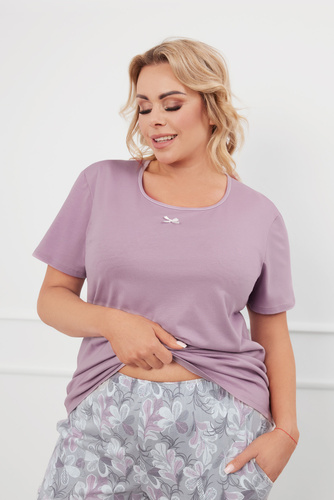 Piżama Damska krótki rękaw, 3/4 spodnie Ibena Italian Fashion - wrzosowy/druk