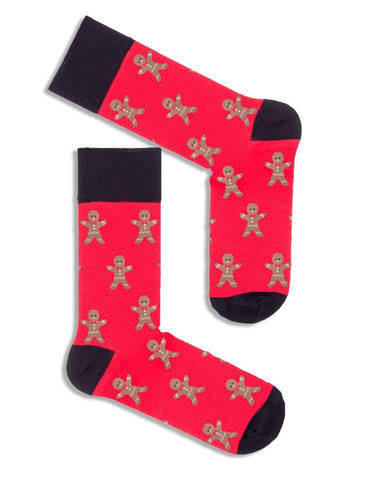 Skarpety męskie Milena 1290.015 – Ciastka, świąteczny wzór, czerwony