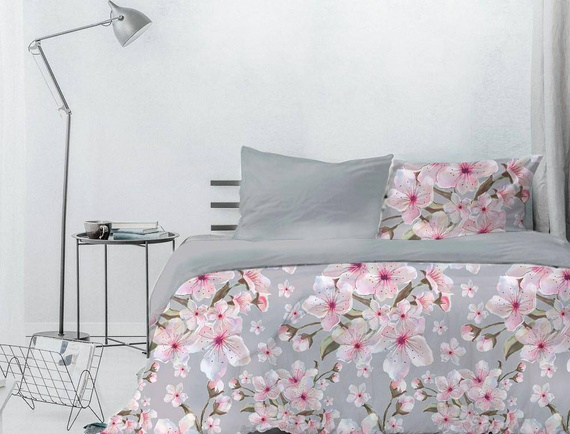 Pościel bawełniana Eufloria 012 kwiaty liście dwustronna Faro biały