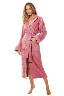 Długi Szlafrok Damski Frotte 2102 L&L - różowy pudrowy