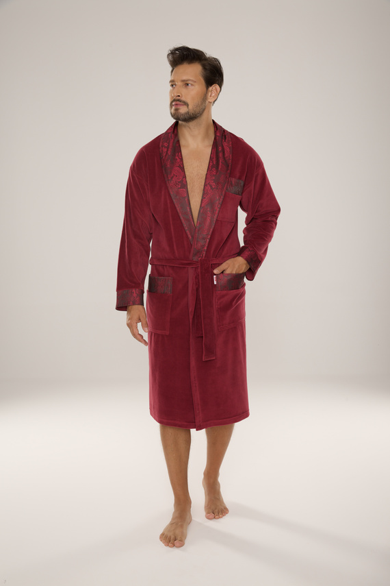 De Lafense Noble 868 – szlafrok męski welurowy elegancki, praktyczny, wygodny, burgund