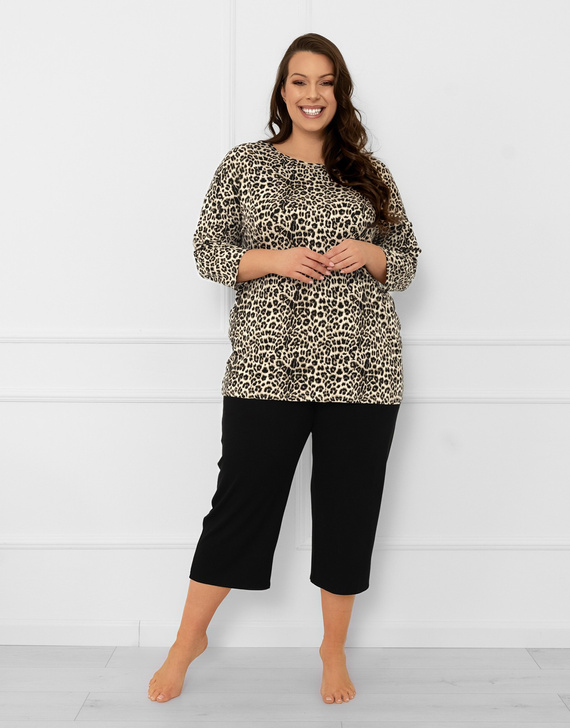Bawełniana piżama damska Kenia Italian Fashion – koszulka panterka, spodnie 3/4