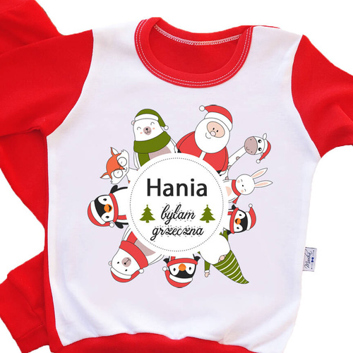 Piżamka świąteczna dla dzieci z imieniem "Byłam/byłem grzeczna/grzeczny" Moocha czerwony