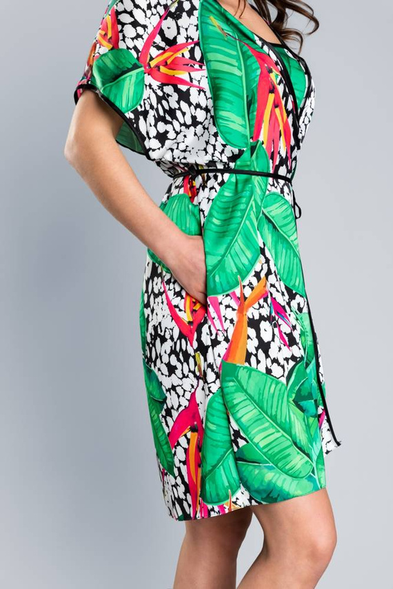 Szlafrok Damski Satynowy DORITA Italian Fashion- druk/zielony