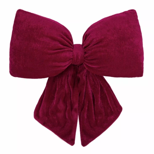 Bordowa poduszka świąteczna Kokarda – welurowa dekoracja od Spod Igły i Nitki, Oeko-Tex