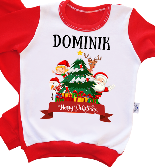 Piżamka świąteczna "MERRY CHRISTMAS" z imieniem Moocha czerwony