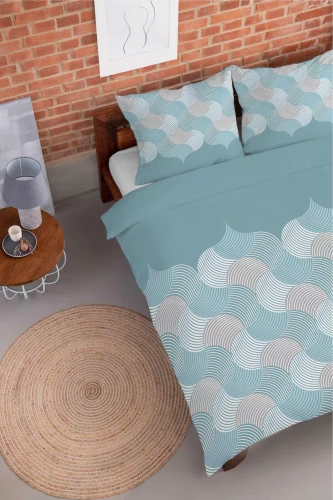 5631 A Detexpol Pastel Flowers turkusowo-szare fale geometryczne– pościel flanelowa bawełniana, miękka i przytulna