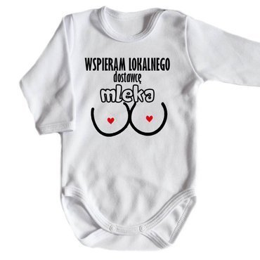"Wspieram dostawce mleka" body długi rękaw Moocha biały