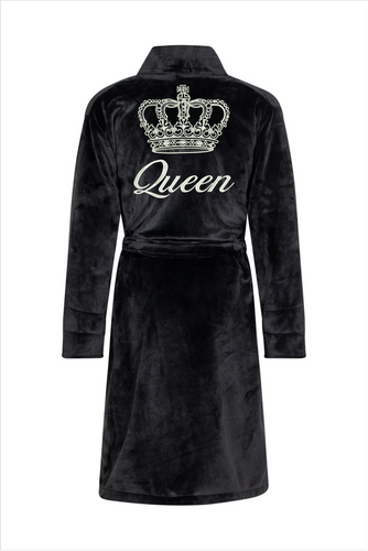 Szlafrok damski polarowy Queen + Korona ByShelly - czarny/srebrny