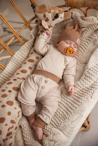 Body niemowlęce z długim rękawem "Giraffe" Makoma gładkie beżowy 