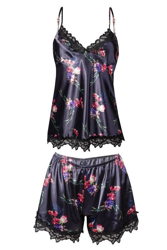 Komplet piżama damska Flowers DKaren -DK-KV czarny