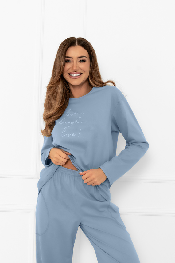 Piżama damska Ksara Italian Fashion – wygodny komplet z nadrukiem i kieszeniami - stalowy