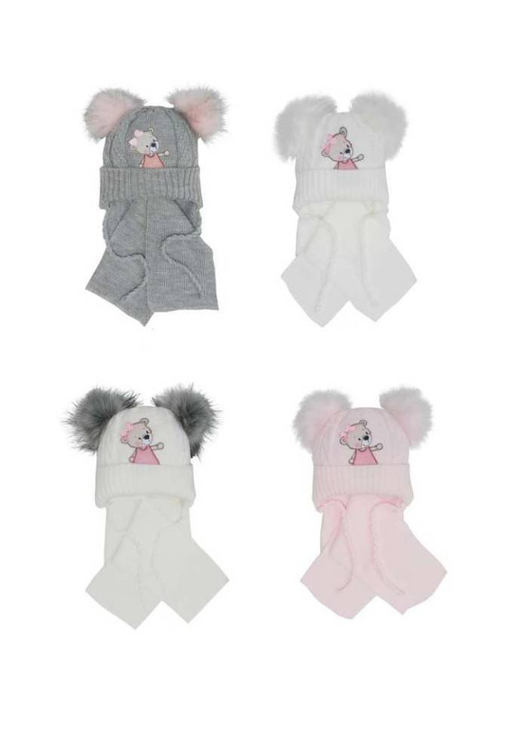 44-404 Zestaw dziewczęcy Czapka+szalik AJS mix-kolor