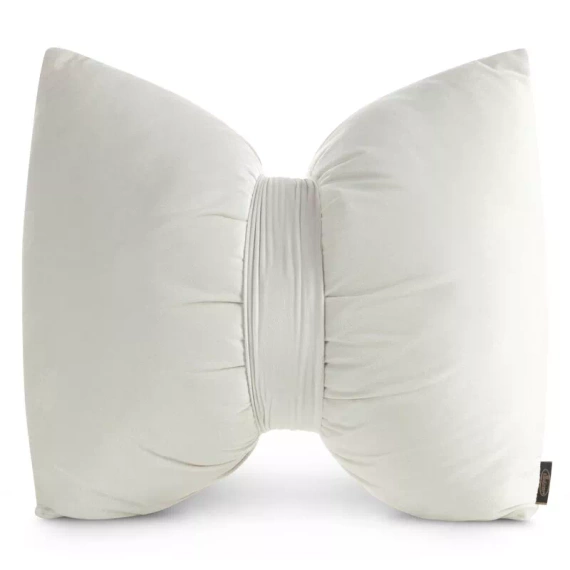 Eurofirany Poduszka świąteczna 45x55 kremowa – welwet, ozdobna kokarda